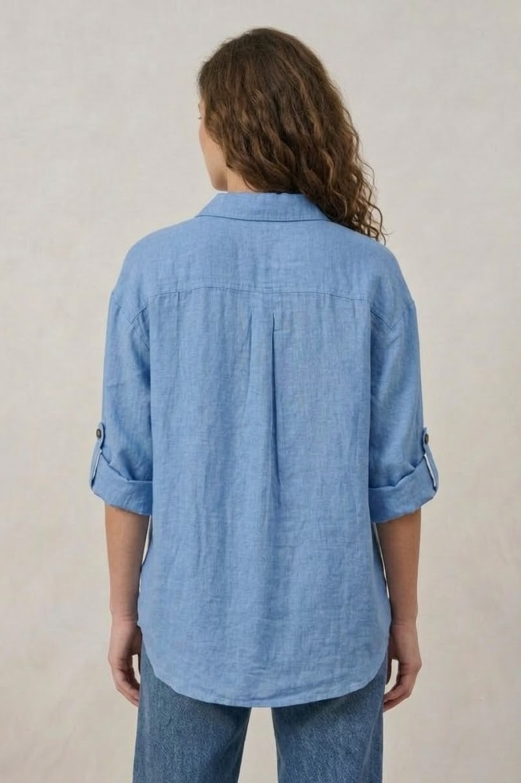 Sky Blue Long Sleeve Button Down Shirt – 100% Pure Linen for Women