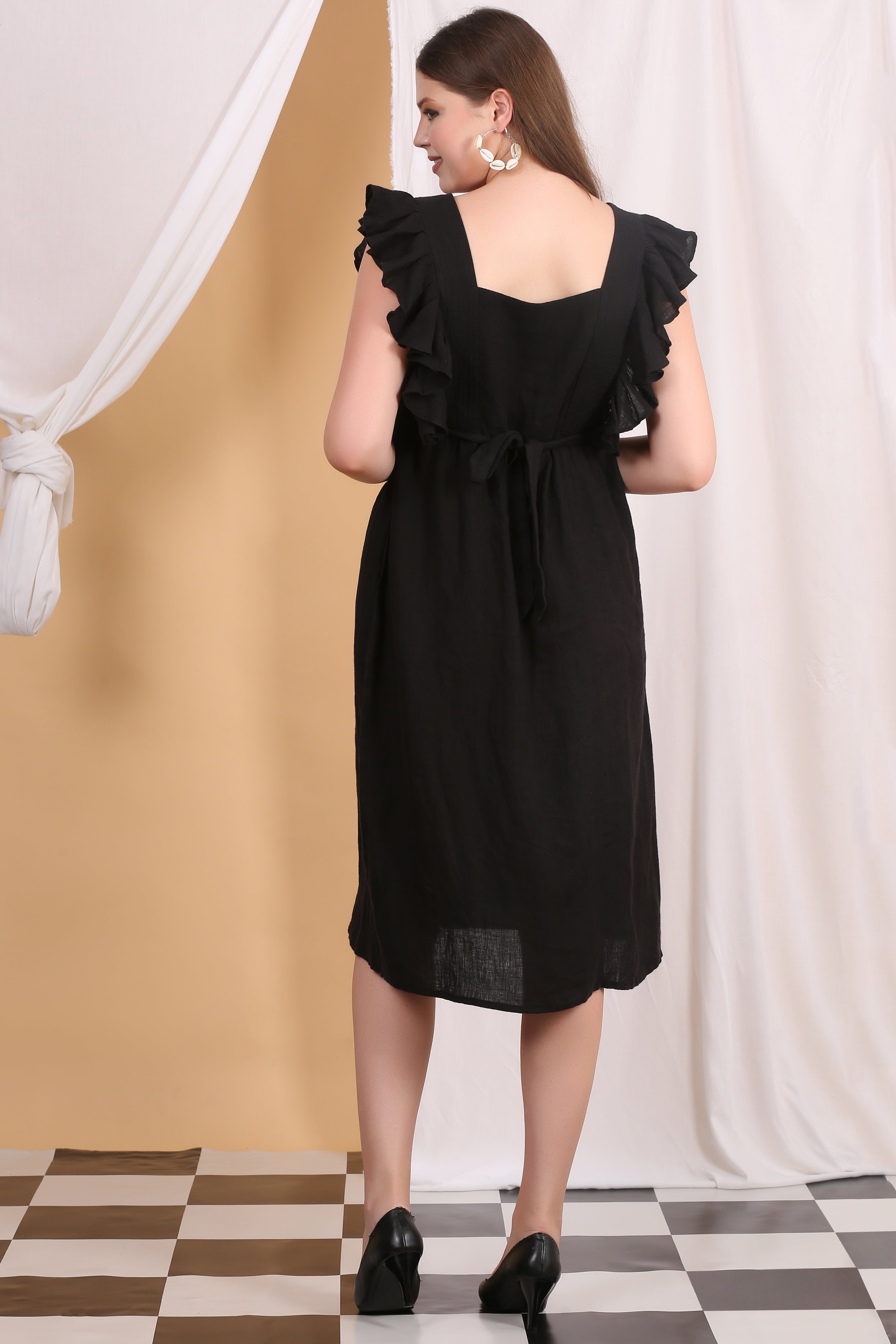 CALIXTA FLUTTER SLEEVE MIDI DRESS