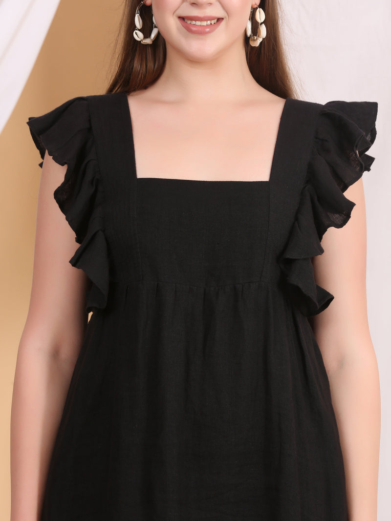 CALIXTA FLUTTER SLEEVE MIDI DRESS