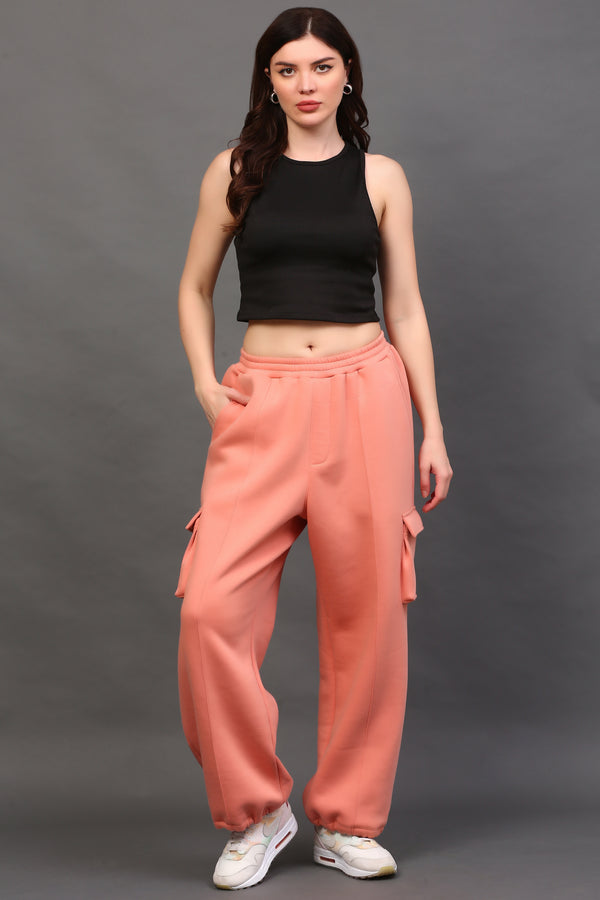 WIDE LEG CARGO SWEATPANT PEACH