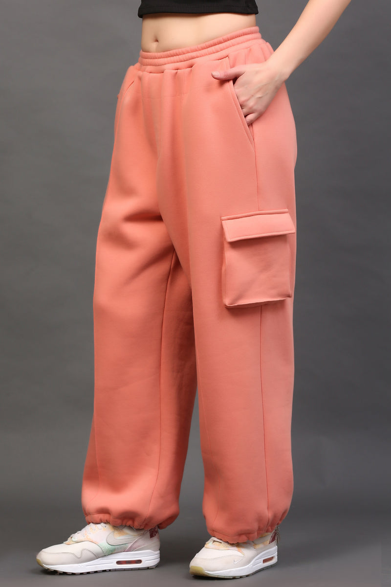 WIDE LEG CARGO SWEATPANT PEACH