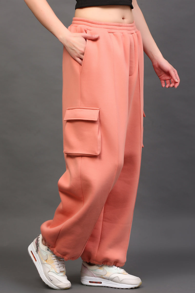 WIDE LEG CARGO SWEATPANT PEACH