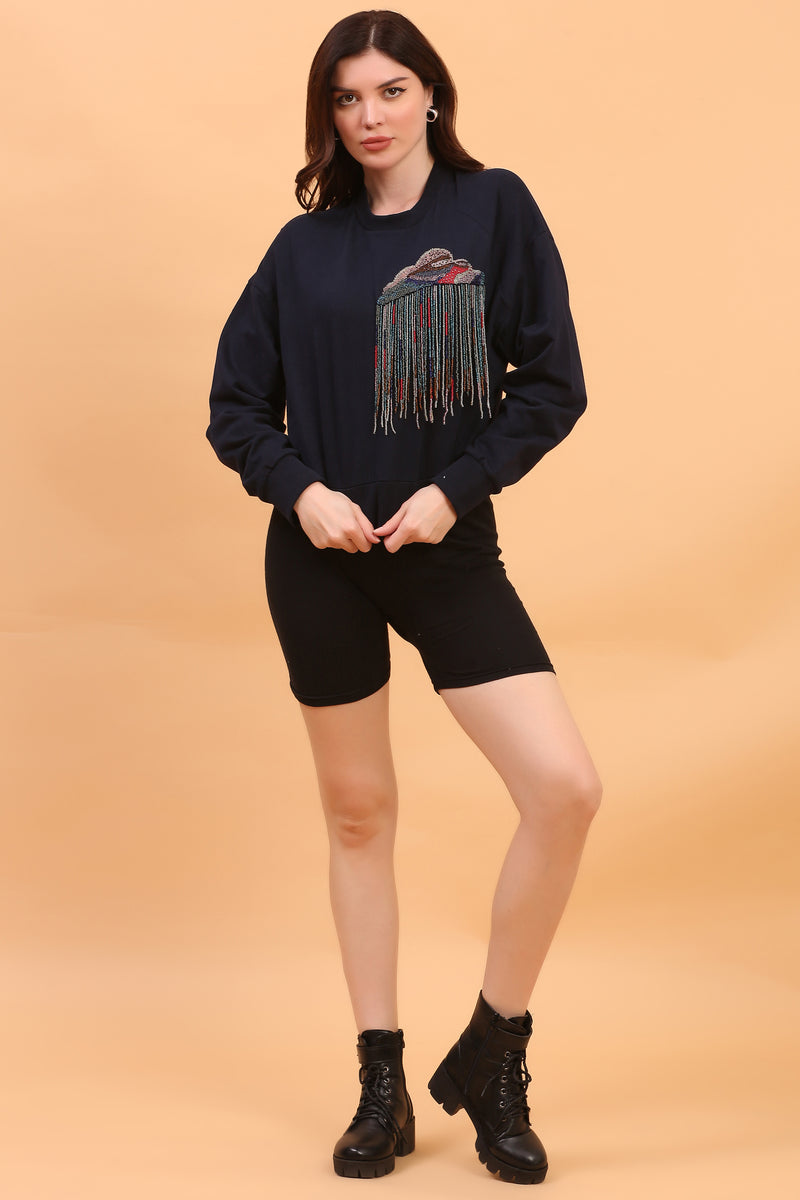 ASH HAND EMBRIODERY SWEATSHIRT NAVY