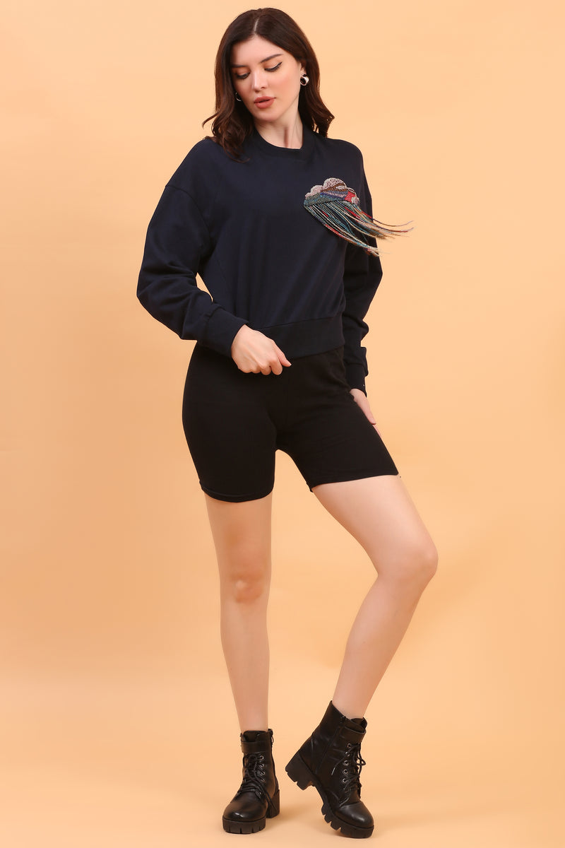 ASH HAND EMBRIODERY SWEATSHIRT NAVY