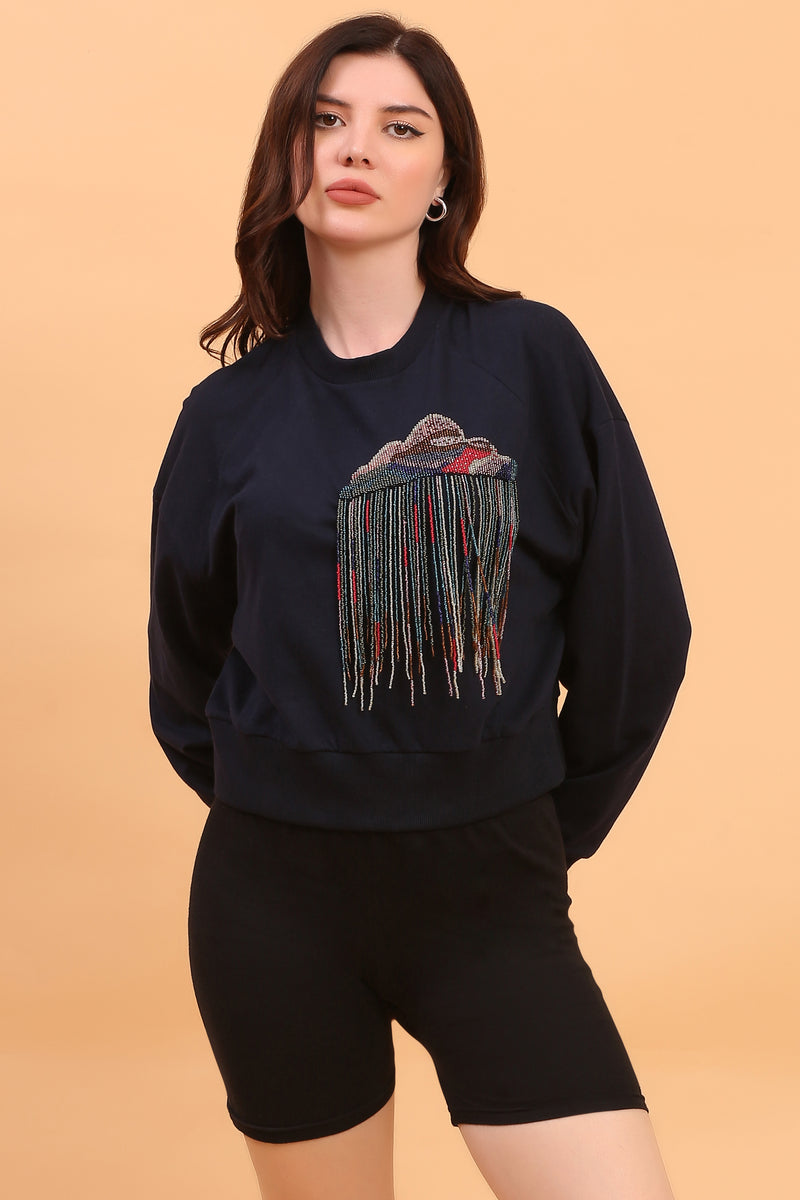 ASH HAND EMBRIODERY SWEATSHIRT NAVY