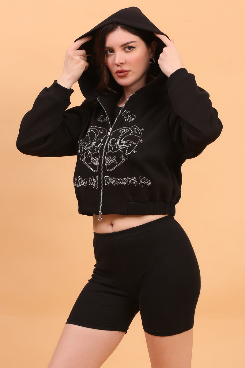 AMELIA LOVE ZIPPER HOODIE BLACK