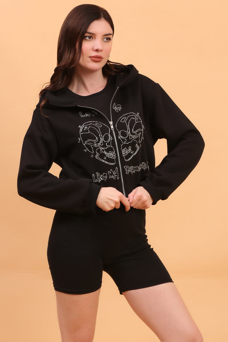 AMELIA LOVE ZIPPER HOODIE BLACK