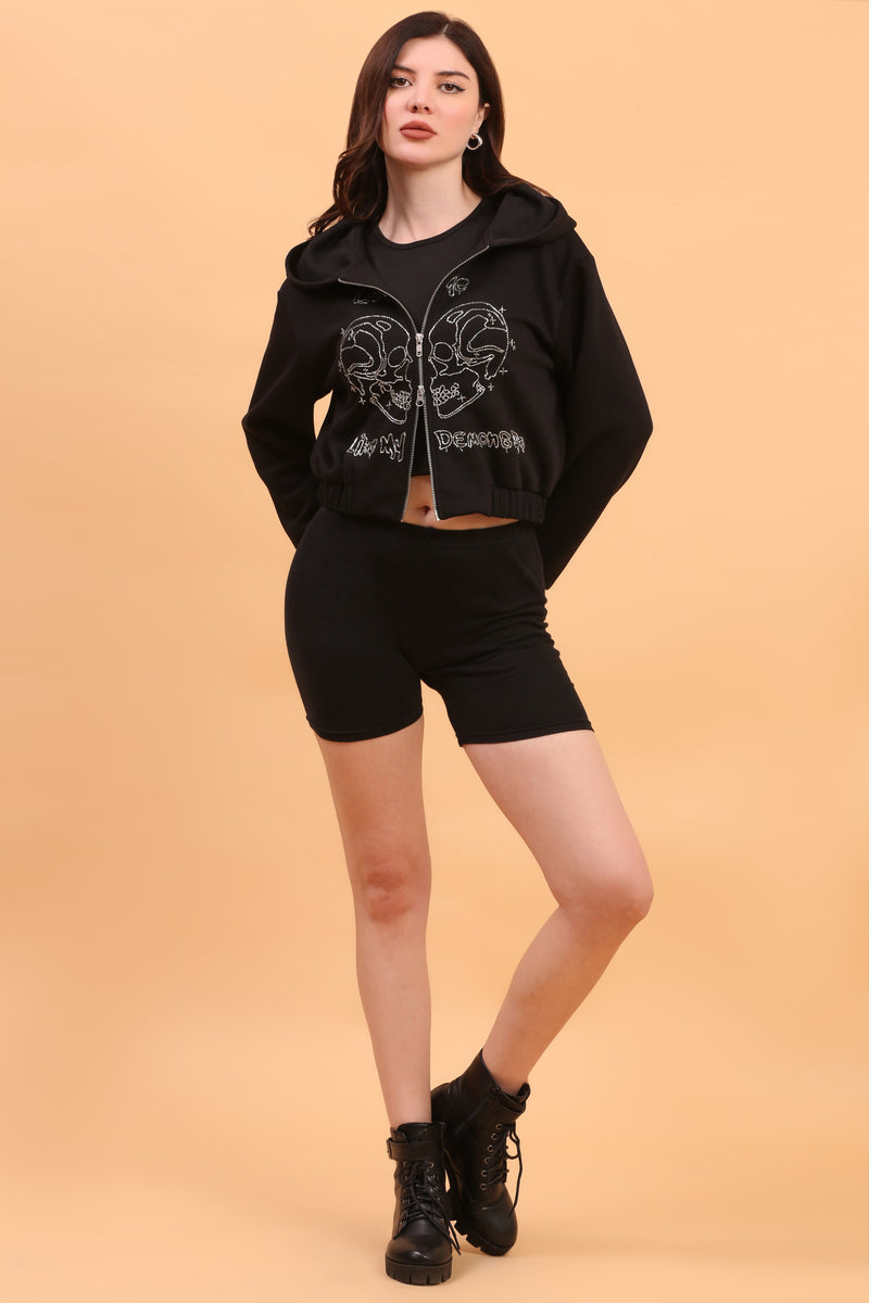 AMELIA LOVE ZIPPER HOODIE BLACK