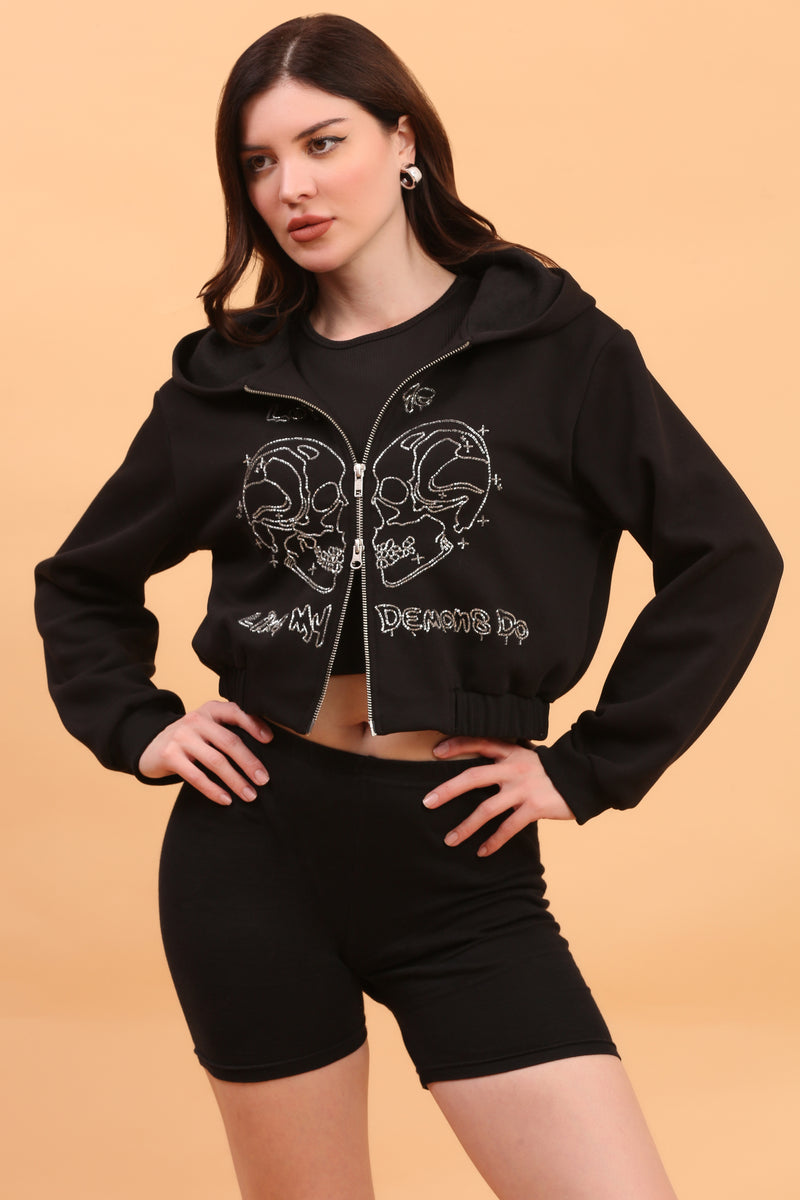 AMELIA LOVE ZIPPER HOODIE BLACK