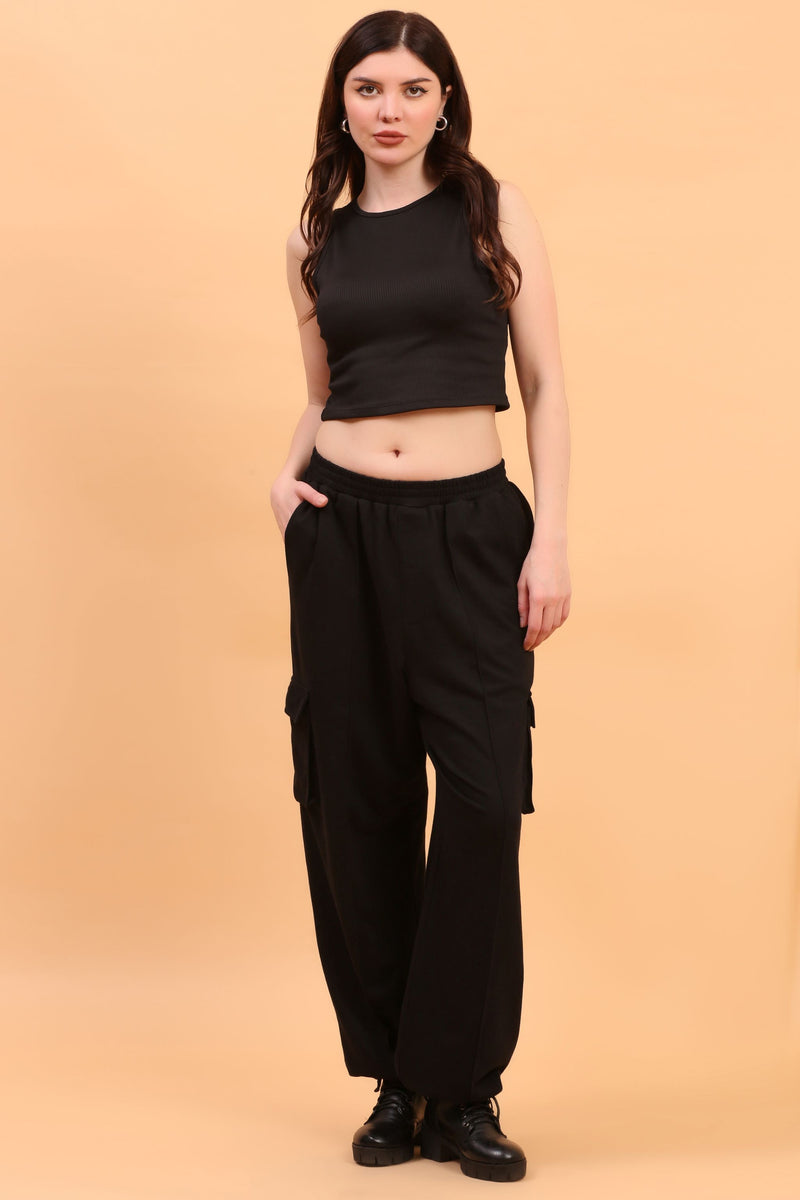 WIDE LEG CARGO SWEATPANT BLACK