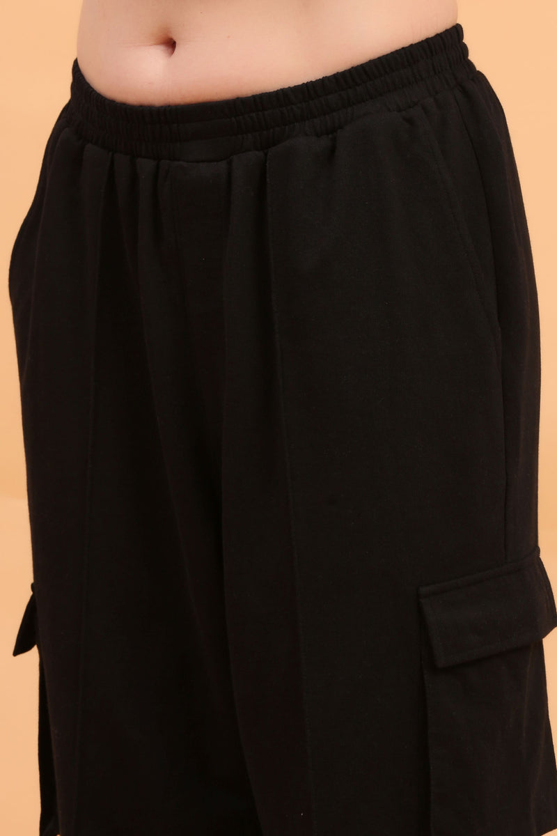 WIDE LEG CARGO SWEATPANT BLACK