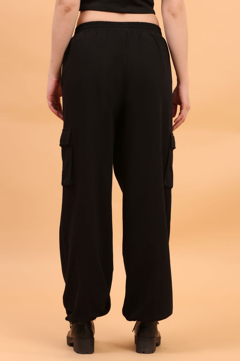 WIDE LEG CARGO SWEATPANT BLACK