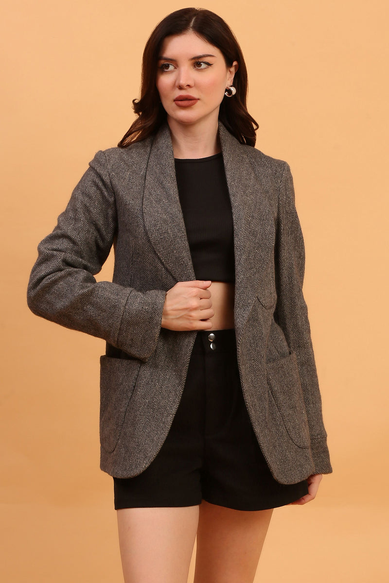 SLATE HERRINGBONE BLAZER