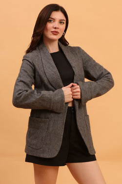 SLATE HERRINGBONE BLAZER