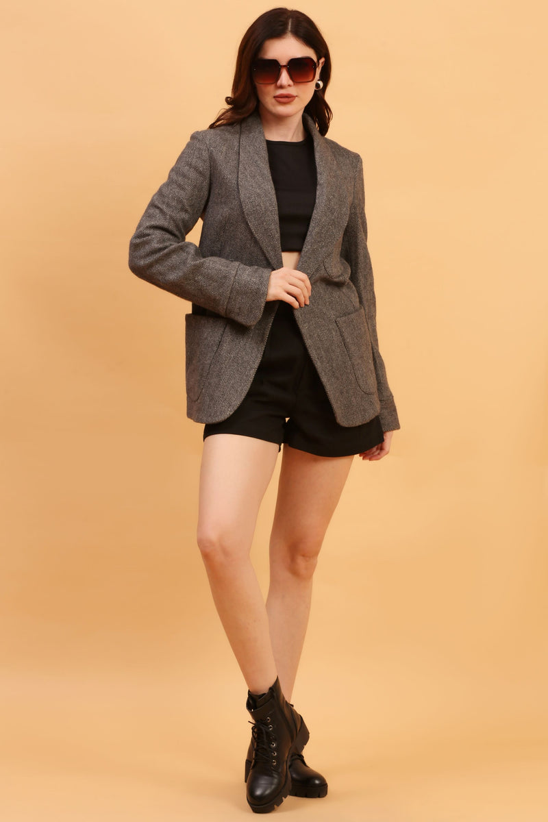 SLATE HERRINGBONE BLAZER