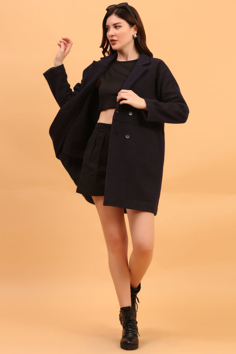 NAVY TRENCH WOOL COAT