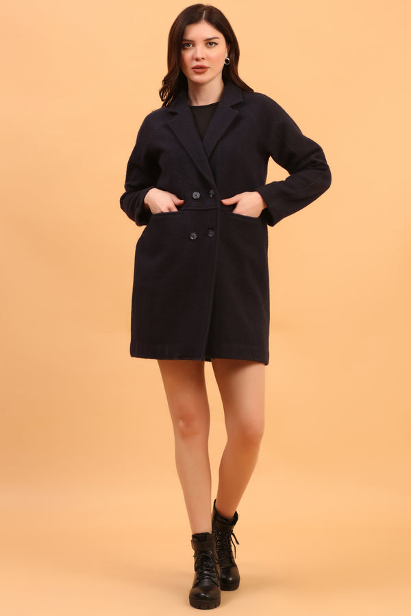 NAVY TRENCH WOOL COAT