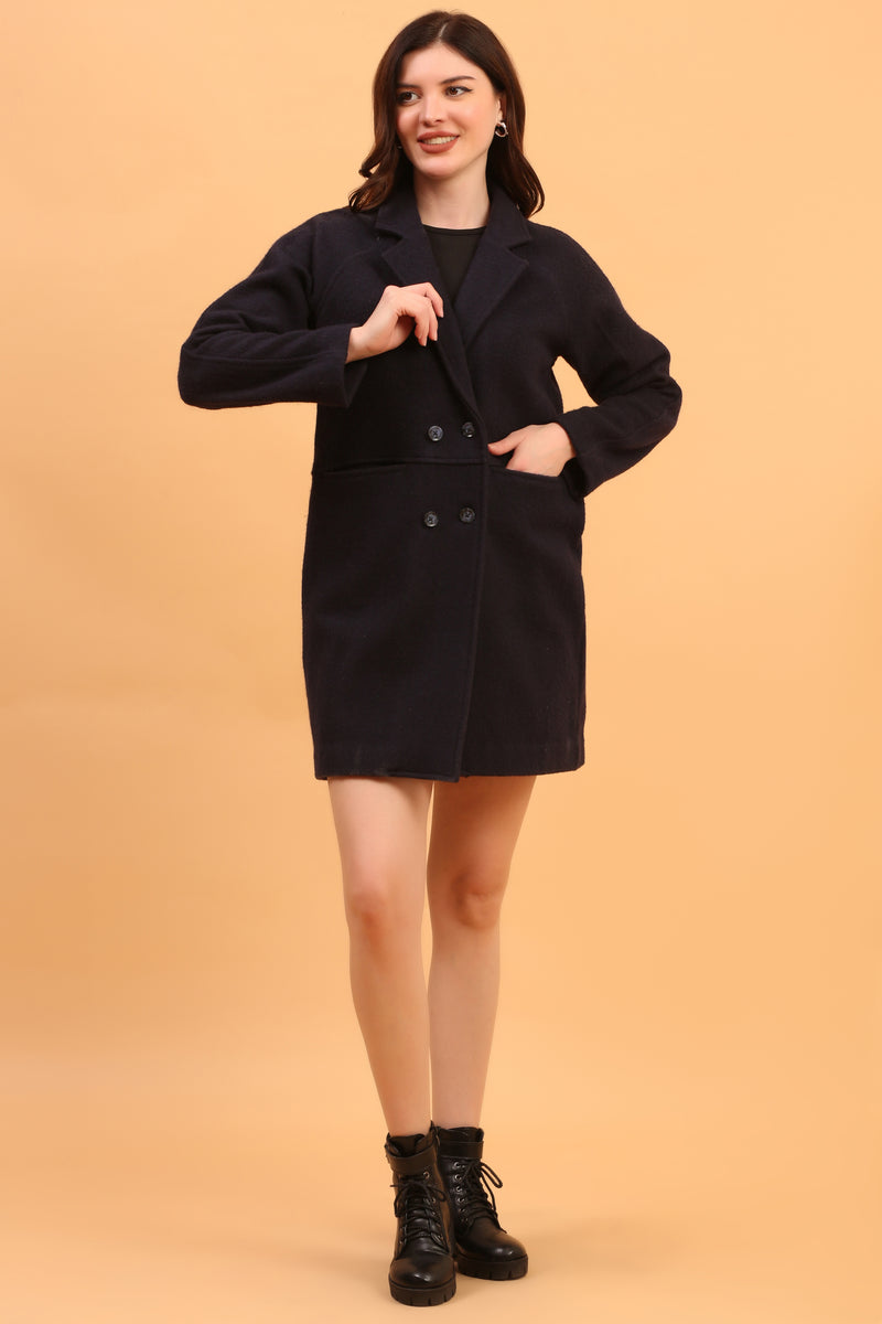 NAVY TRENCH WOOL COAT