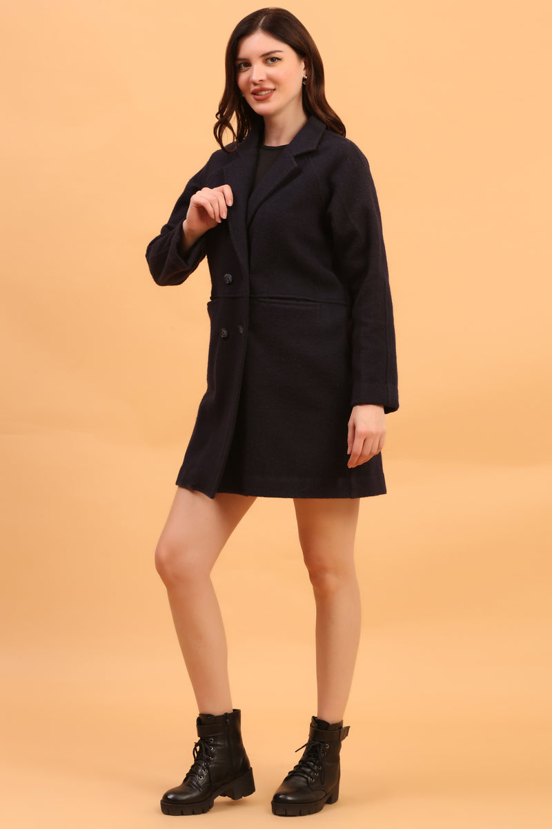 NAVY TRENCH WOOL COAT