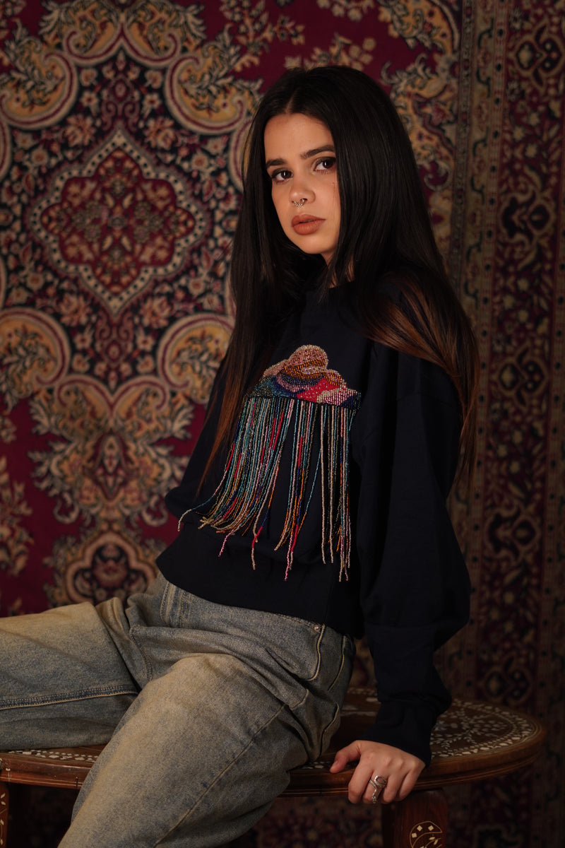 ASH HAND EMBRIODERY SWEATSHIRT NAVY