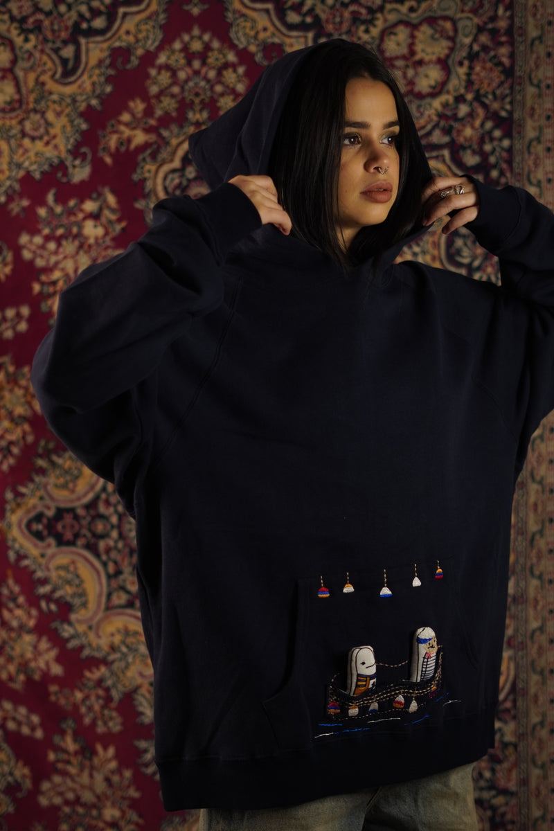 ARIA EMBROIDERED HOODIE NAVY