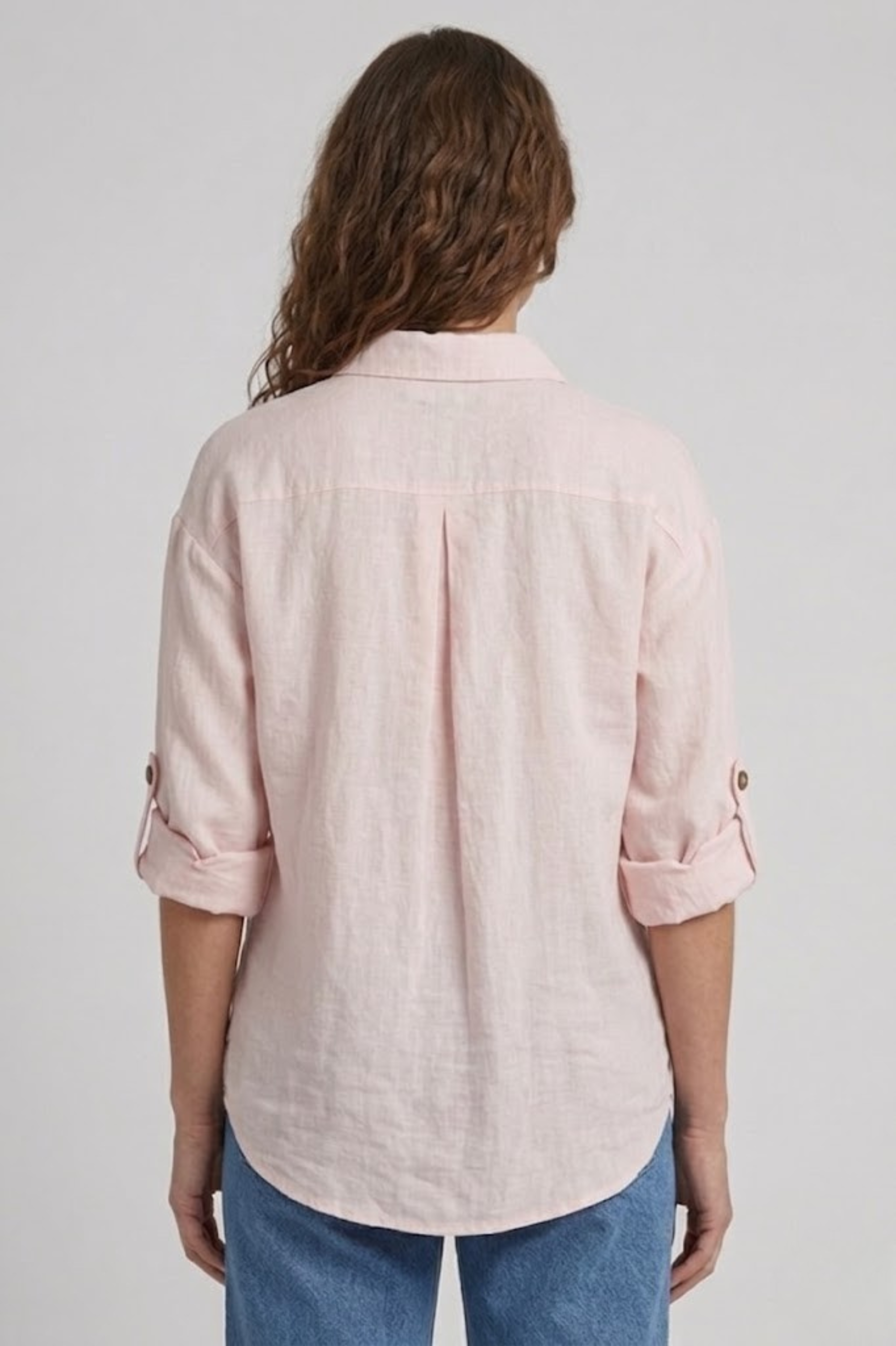 Embroidered Floral Casual Top – Women’s Light Pink Pure 100% Linen Shirt