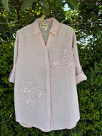 Women's Embroidered Shirt 100% Linen Light Pink | Wear It Either Way