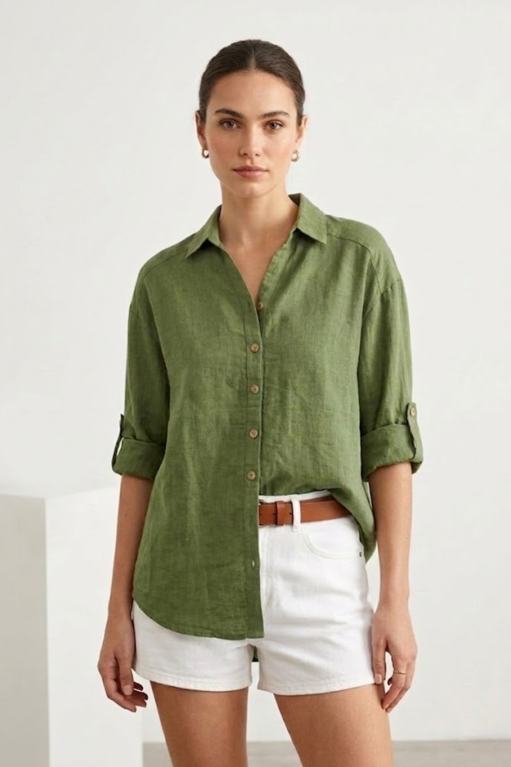Olive Green Oversized Linen Shirt