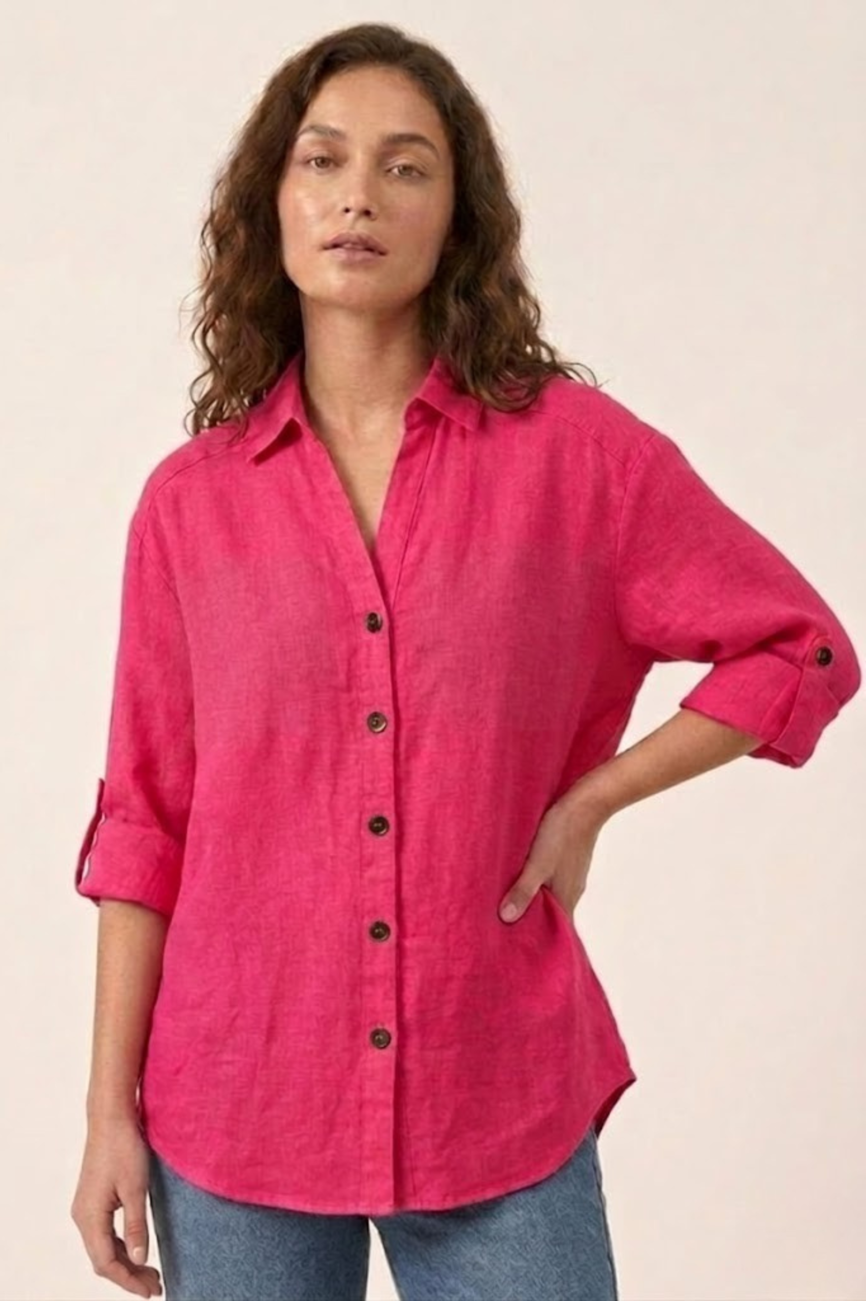Fuchsia Pink Boyfriend Linen Shirt