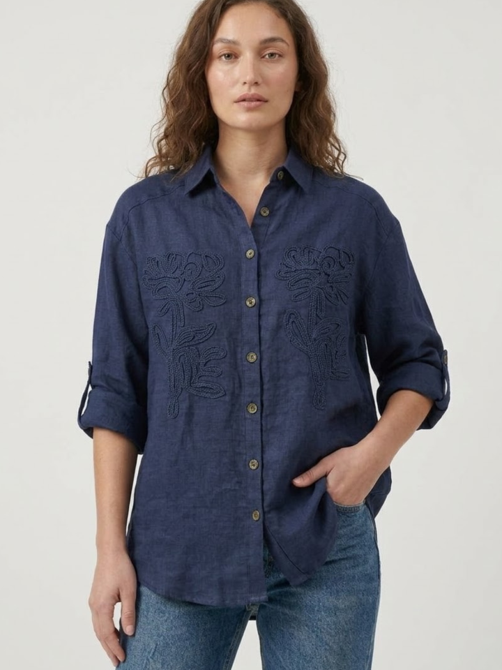 100% Linen, Breathable Casual Button Down Shirt.