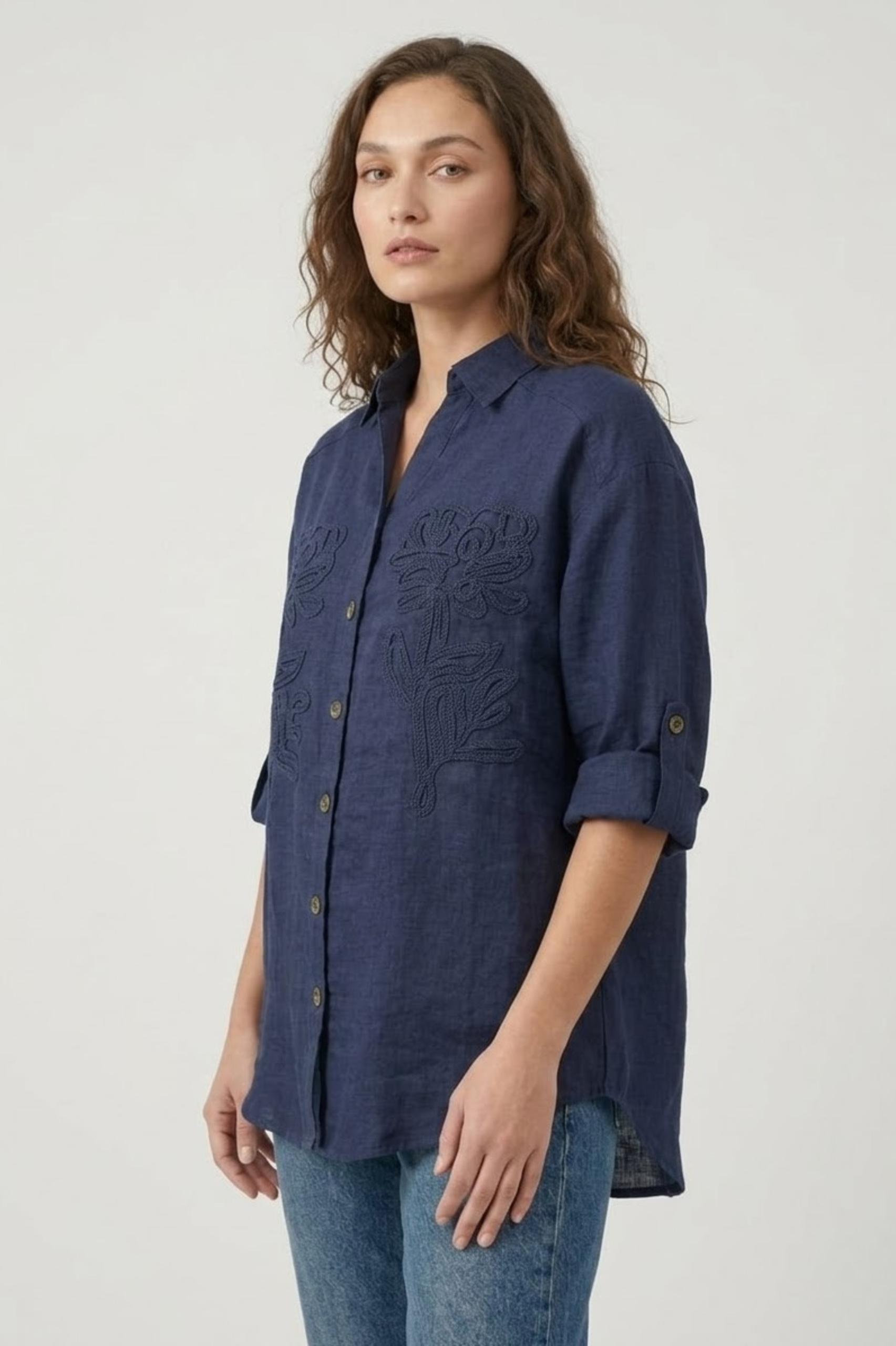 Pure Linen Breathable Button-Down Shirt view 3