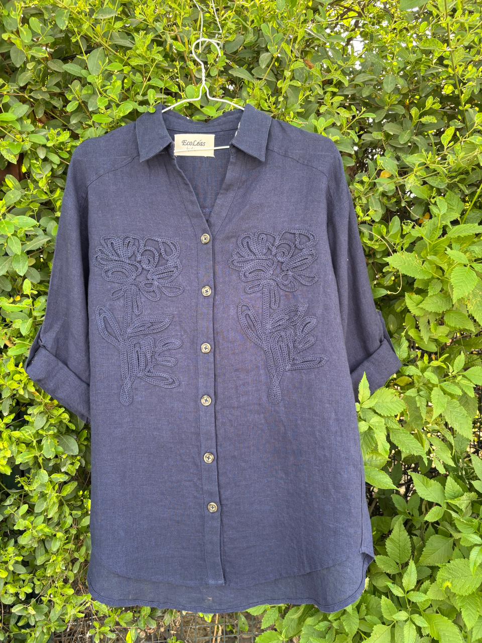 Pure Linen Breathable Button-Down Shirt view 4