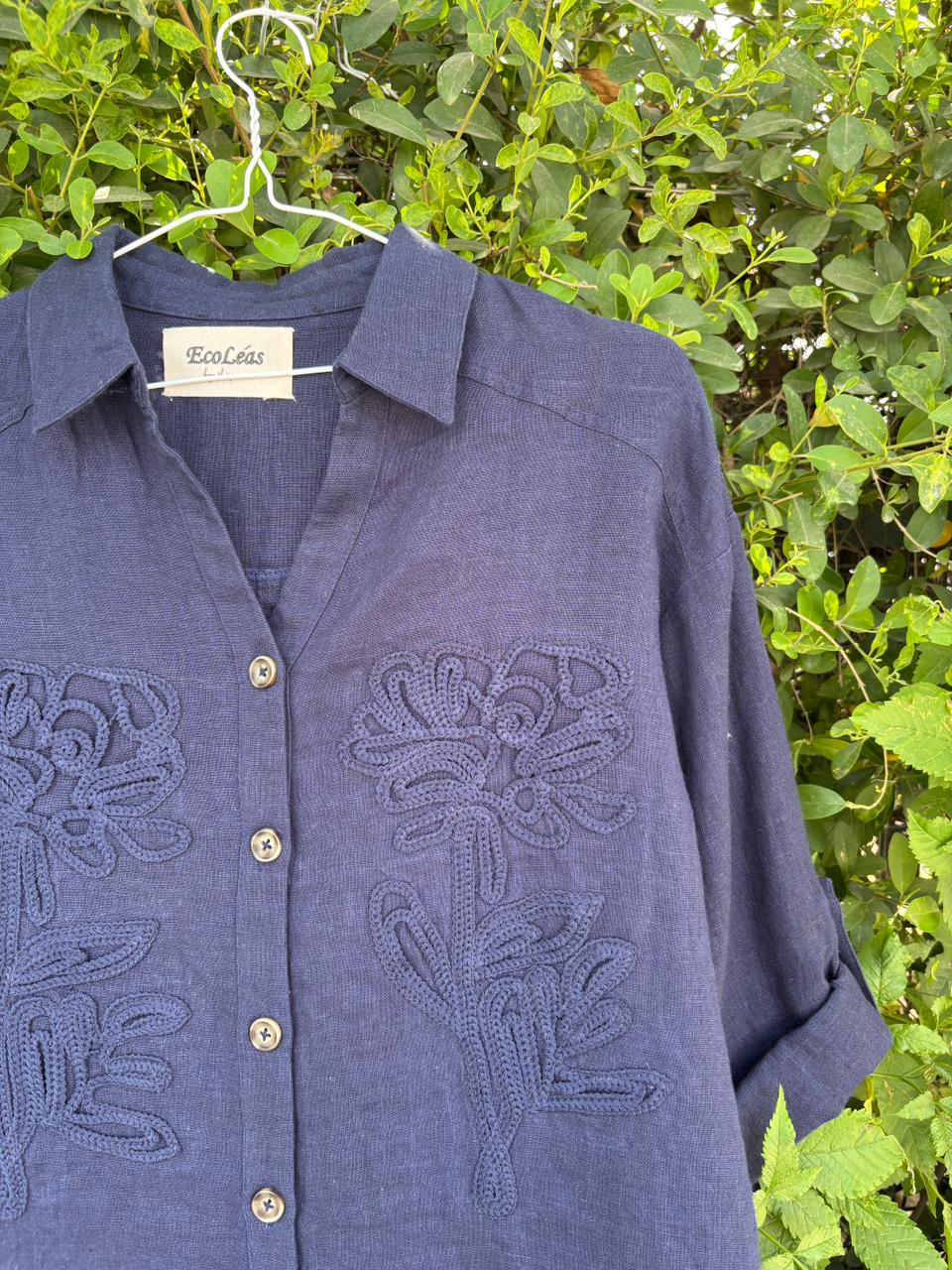 Pure Linen Breathable Button-Down Shirt view 5