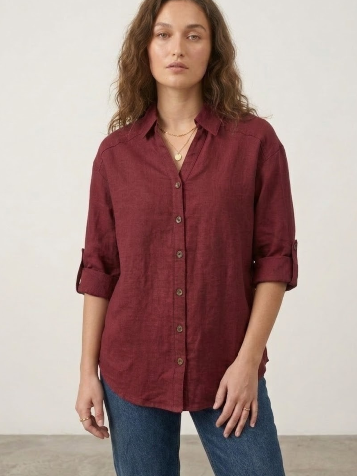 Deep Wine 100% Pure Linen Shirt for Women | Breathing Luxuries