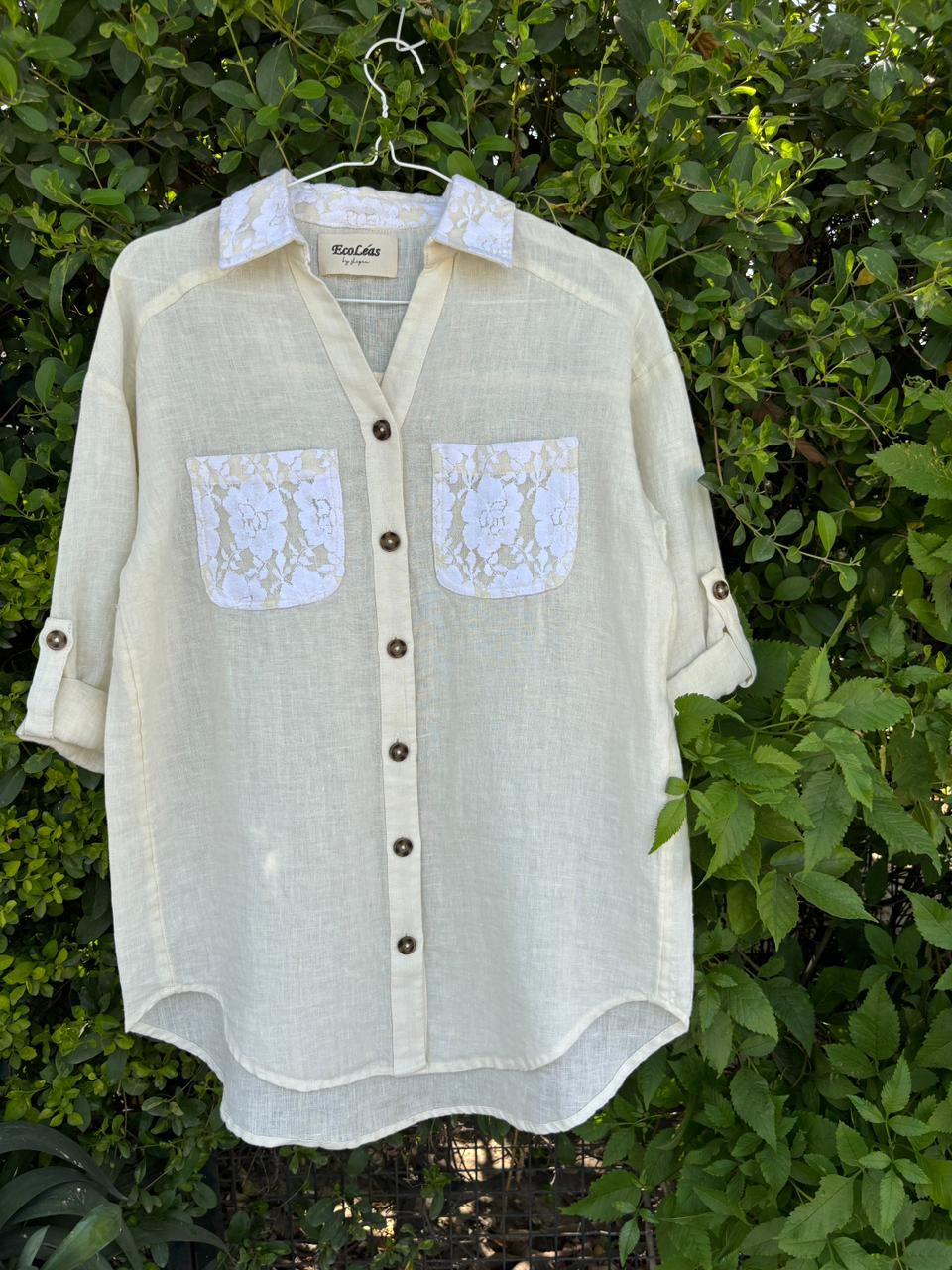 Ivory Linen Lace-Detail Shirt view 4