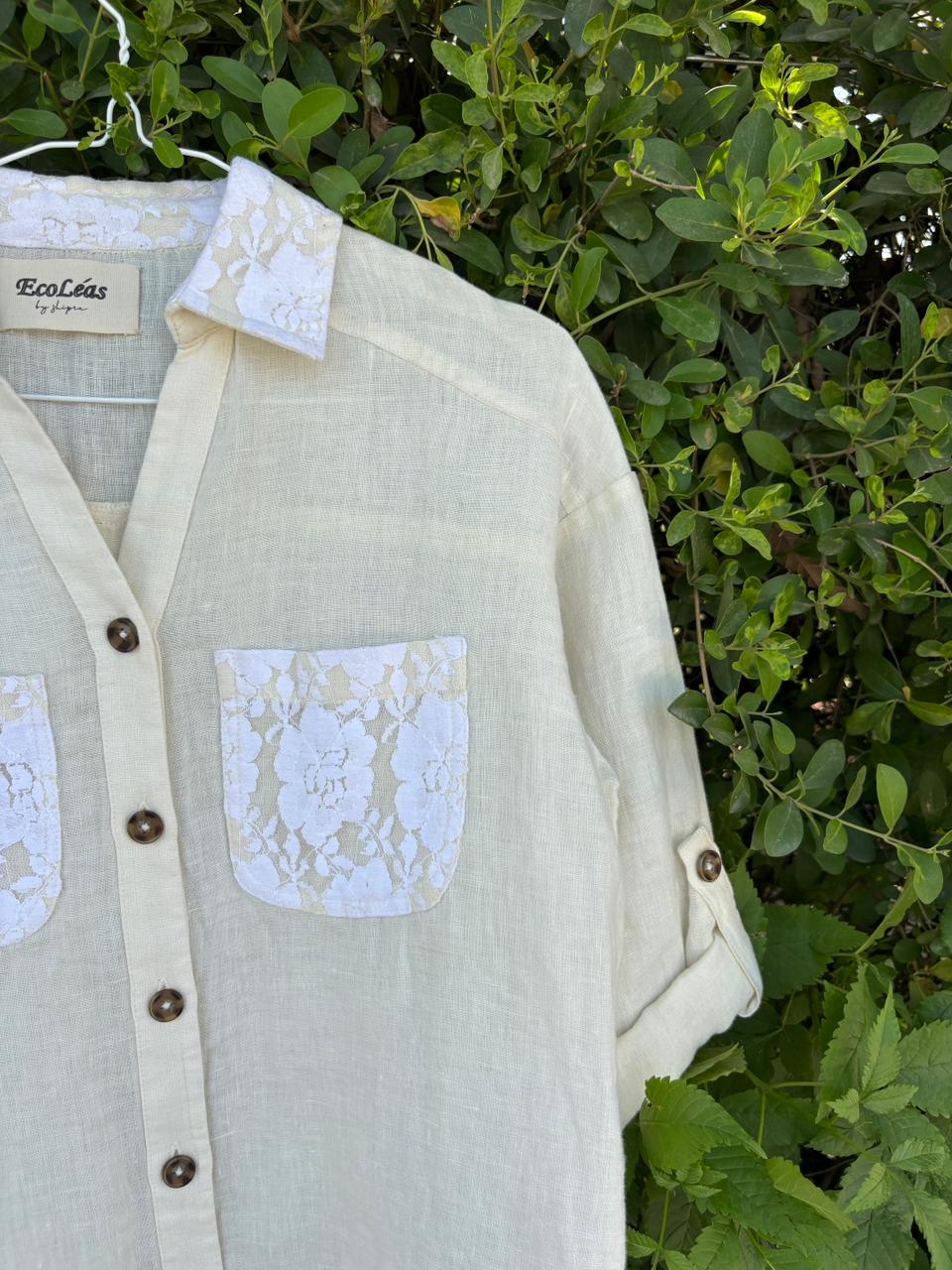 Ivory Linen Lace-Detail Shirt view 5