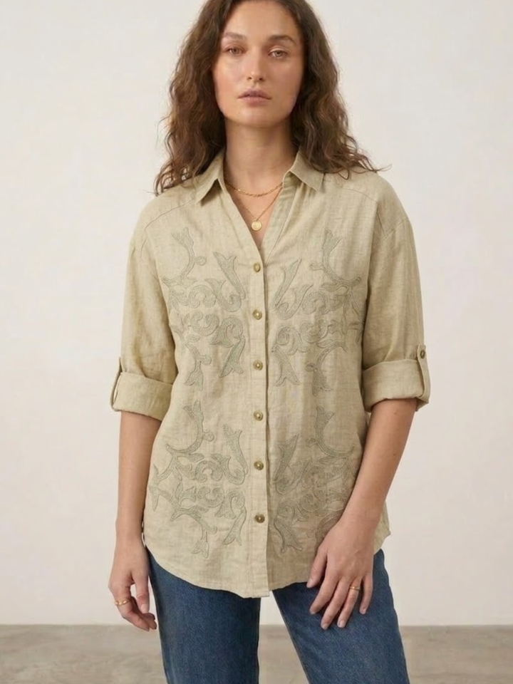 Ladies Beige Linen Shirt (100% Linen) | Casual Button Down, Light Weight Breathable