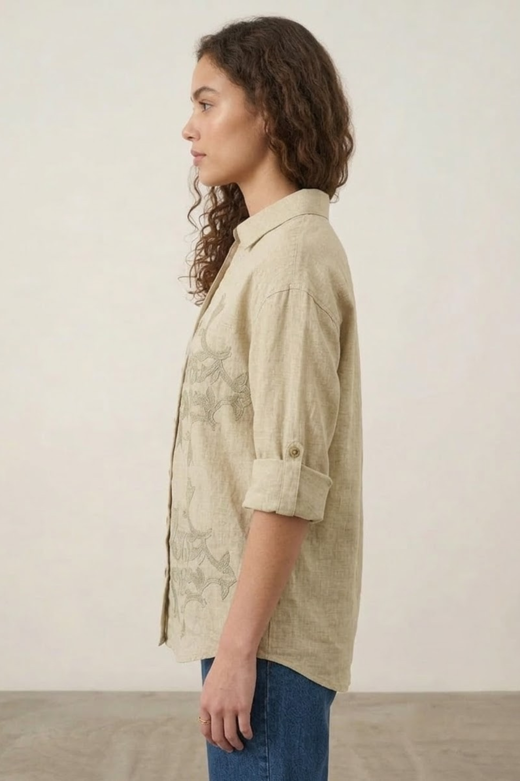 Beige Pure Linen Lightweight Shirt view 3