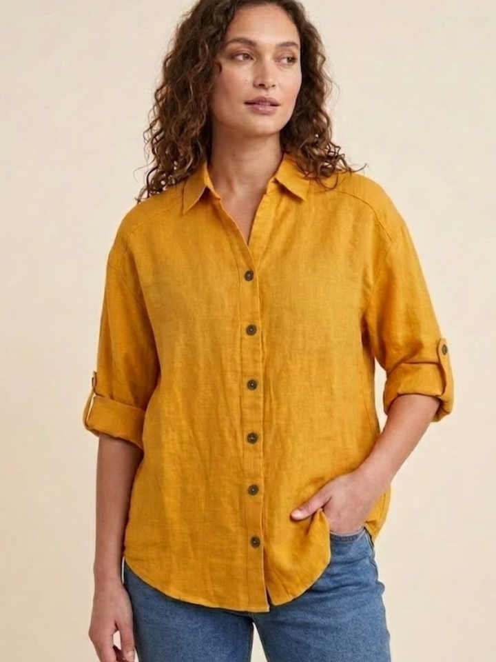 Light Weight Casual Square Colour Button Down 100% Pure Linen Shirt