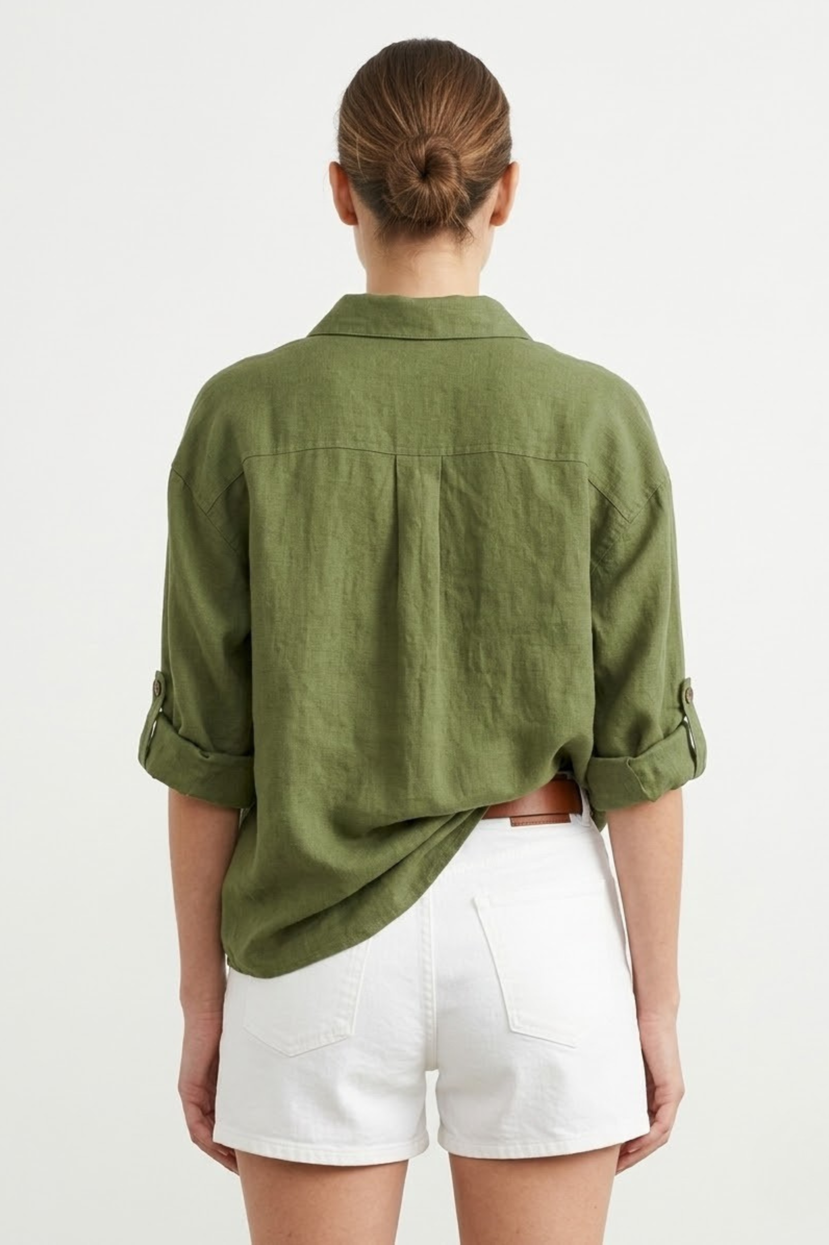 Olive Green Oversized Linen Shirt view 2