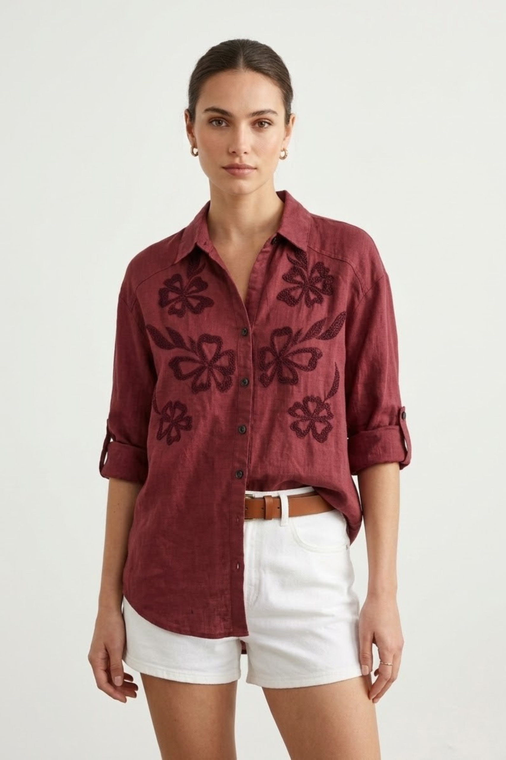 Floral Embroidered Pure Linen Shirt