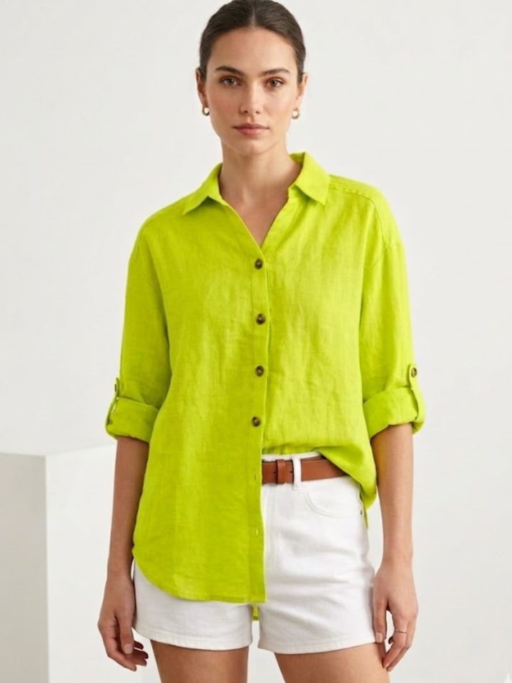 Women's Lime Green 100% Linen Shirt | Premium Oversized Fit