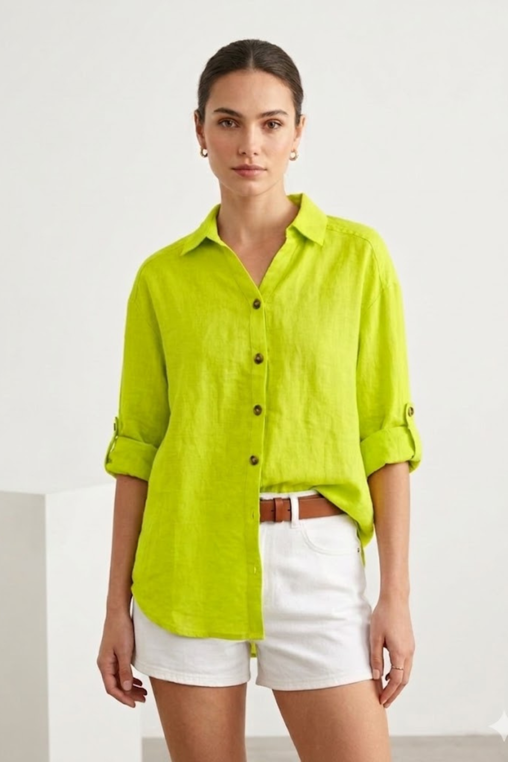 Women's Lime Green Linen Shirt