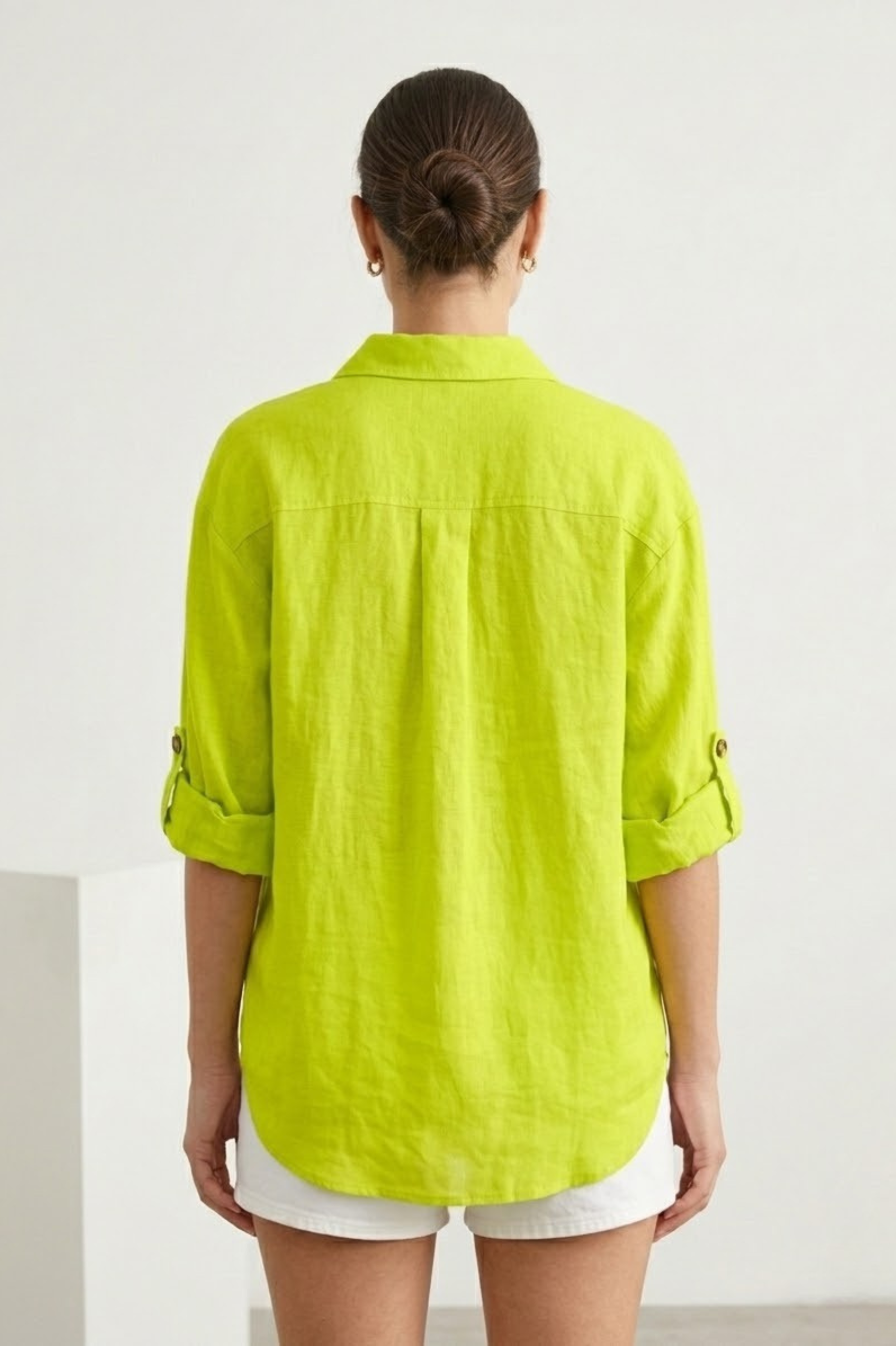 Women's Lime Green Linen Shirt view 2