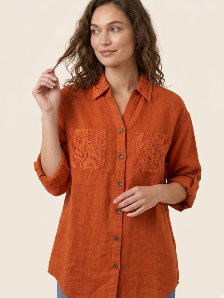 Women's Rust Orange Linen Shirt