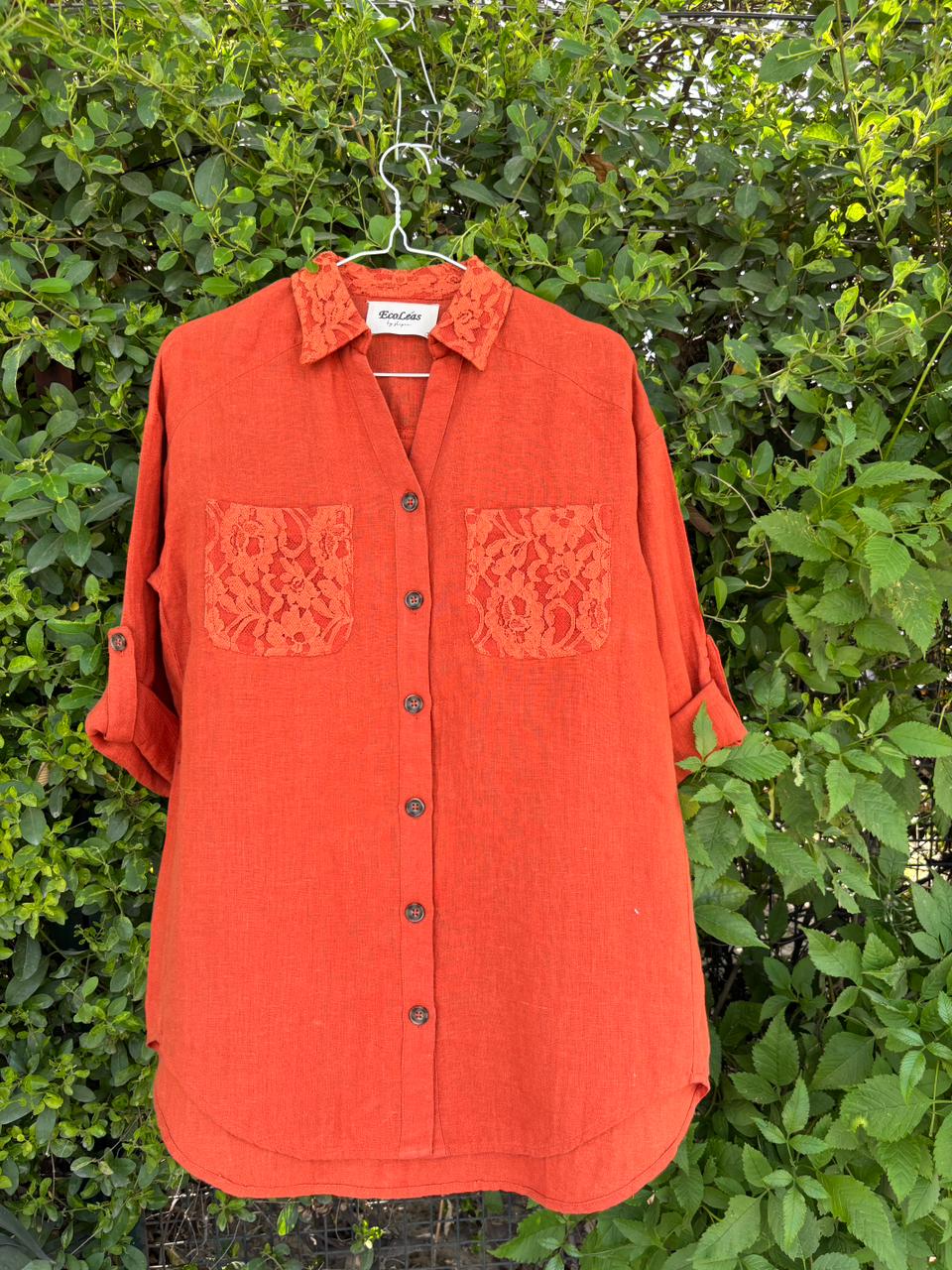 Women's Rust Orange Linen Shirt view 4