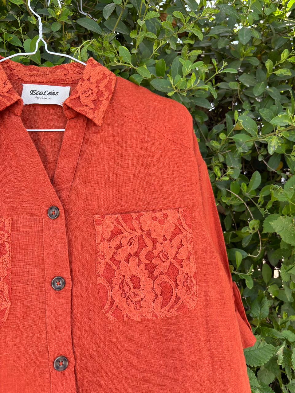 Women's Rust Orange Linen Shirt view 5