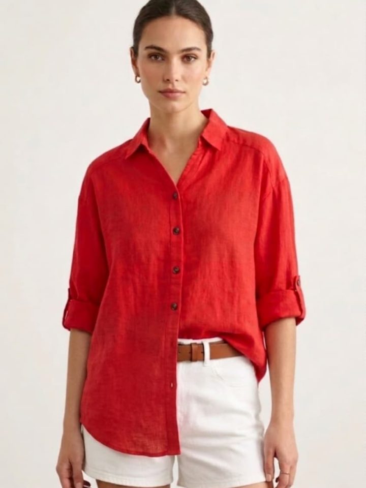 Women’s Red Pure Linen Shirt