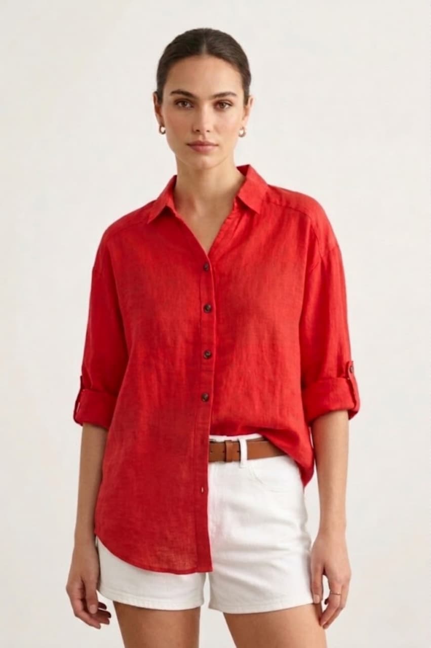 Women’s Red Pure Linen Shirt
