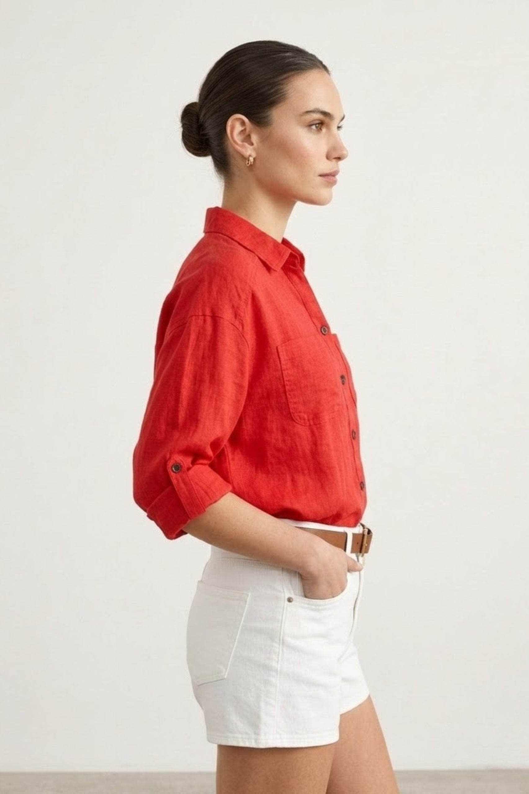 Women’s Red Pure Linen Shirt view 3